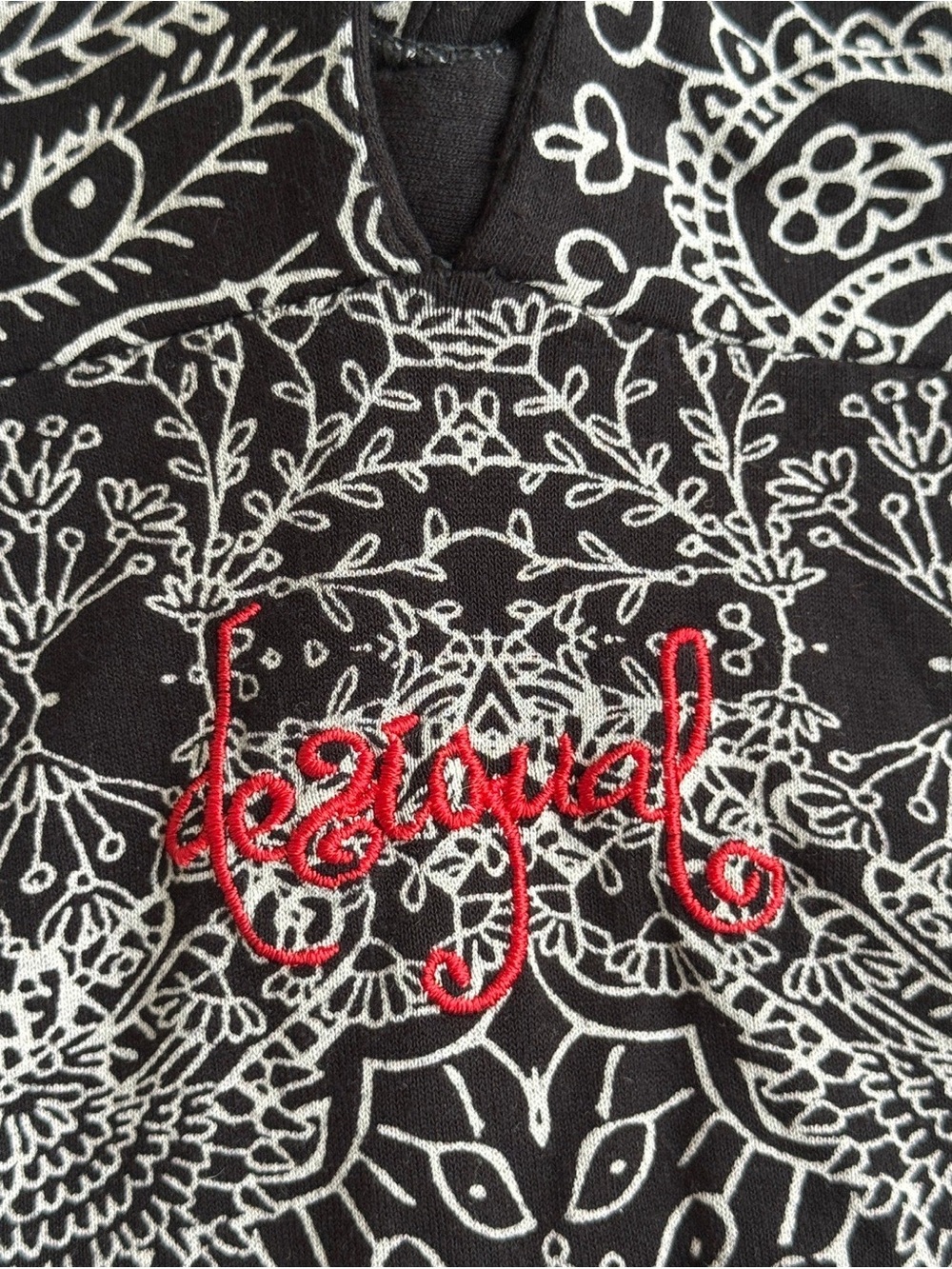 Desigual Black Mini Dress with Pink Floral Border and Silver Lace Bodice - Picture 3 of 3
